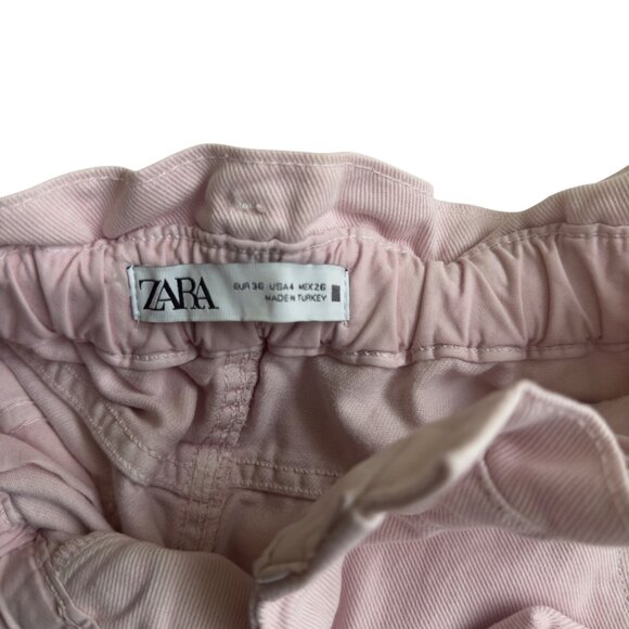 Zara Womens light Pink Paperbag Waist Jeans Size 28 highwaist zip button nwot - Picture 4 of 13